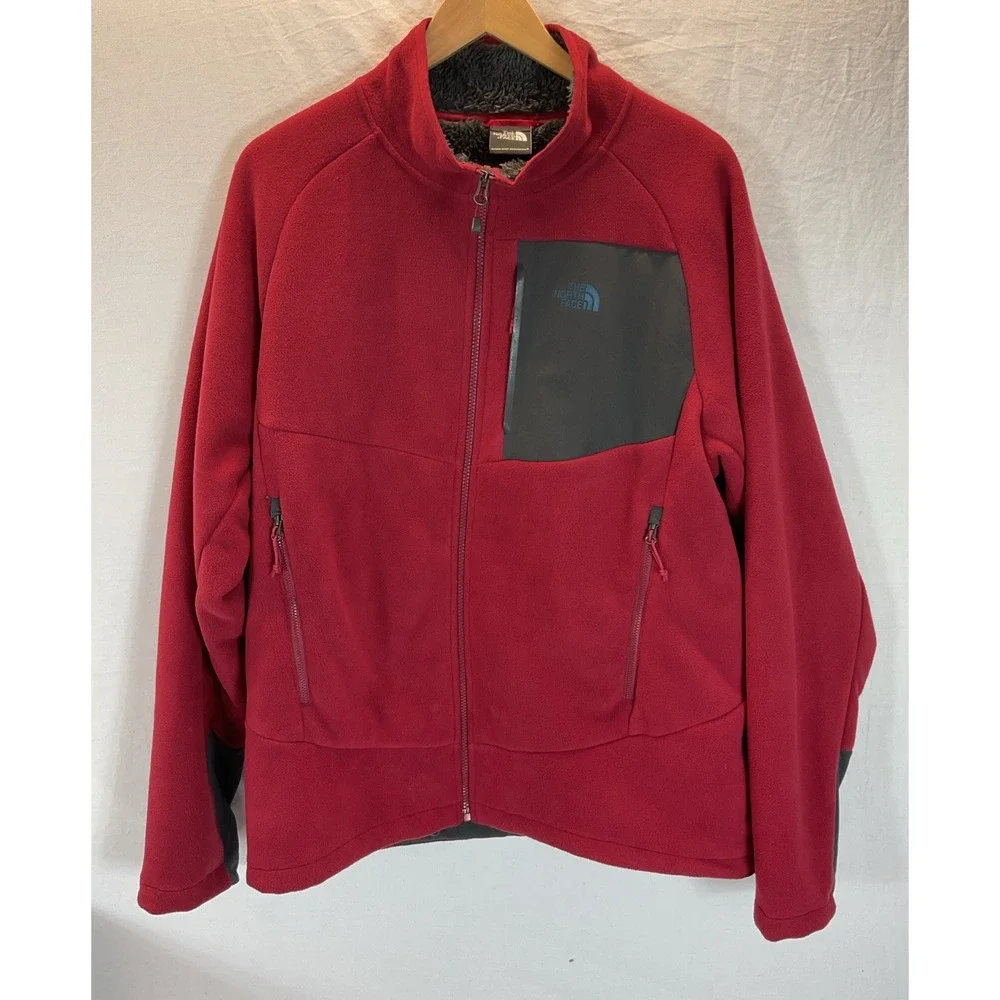 The North Face Chimborazo Jacket Mens L Full Zip‎ Red Fleece Lined
